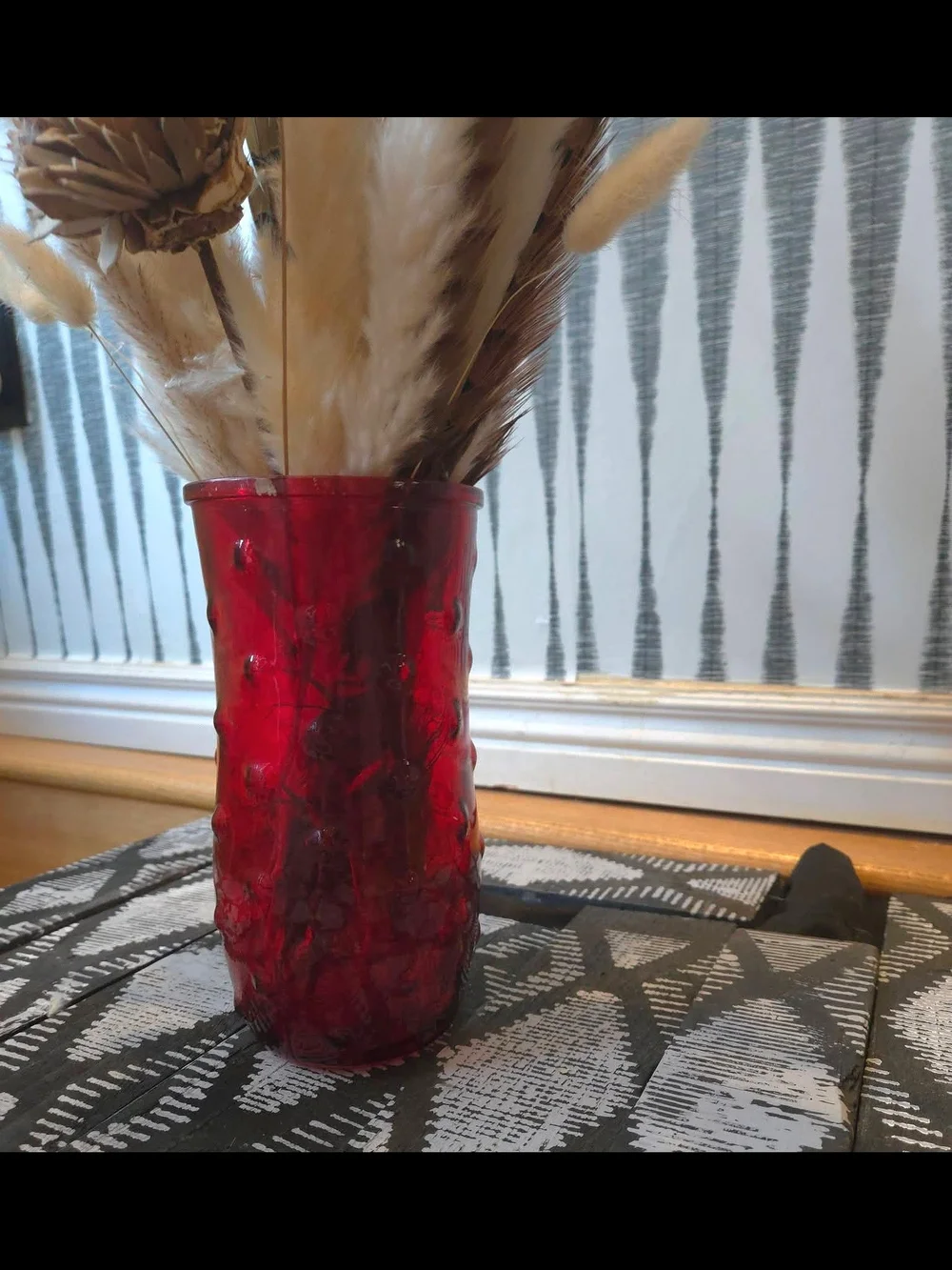 Decorative Red Glass Vase Floral Arrangement NOT Included